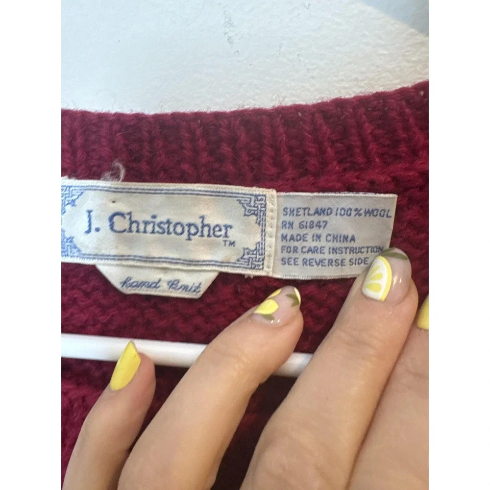 J. Christopher Sweater Vest Womens Medium Red Shetland Wool Floral Knit Pullover
